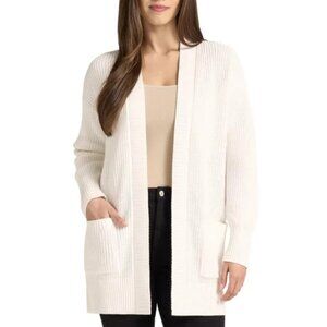 NWOT Max & Mia Women's M Open Front Ribbed Knit White Cardigan Sweater Cotton